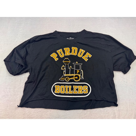 The Shop Tops - The Shop Purdue Boilers Cropped Graphic Tee Black 2XL Raw Hem NCAA Shirt